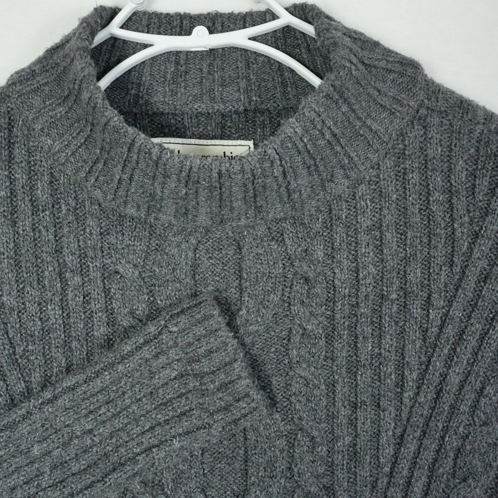 Abercrombie Fitch Men Charcoal Cable Knit‎ Mock Neck Sweater Size Large